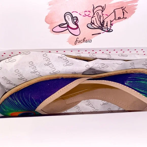 Fuchsia Artisan Made Peacock Print Flats Women’s Size 9 - Picture 15 of 16